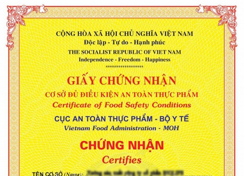 Giấy chứng nhận đủ điều kiện an toàn thực phẩm là gì